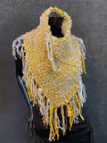 Hand knit Mustard Gray chunky Cowl, merino fringed women huntress cowl