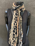 Handmade fringie scarf in giraffe with neutral colors, scrappy fashion, funky scarves