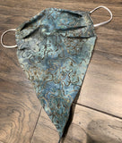 Handmade cotton abstract blue gray face with neck strap, Bandana mask